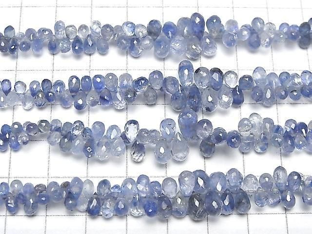 [Video]High Quality Ceylon Sapphire AAA- Drop Faceted Briolette half or 1strand beads (aprx.7inch/18cm)