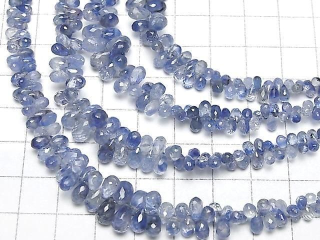 [Video]High Quality Ceylon Sapphire AAA- Drop Faceted Briolette half or 1strand beads (aprx.7inch/18cm)