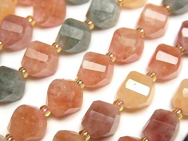 [Video]High Quality! Multi-color Jade Twist xMultiple Facets 10x9x9mm 1strand beads (aprx.13inch/33cm)