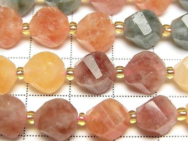 [Video]High Quality! Multi-color Jade Twist xMultiple Facets 10x9x9mm 1strand beads (aprx.13inch/33cm)