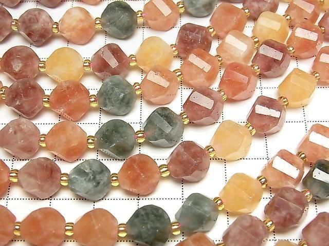 [Video]High Quality! Multi-color Jade Twist xMultiple Facets 10x9x9mm 1strand beads (aprx.13inch/33cm)