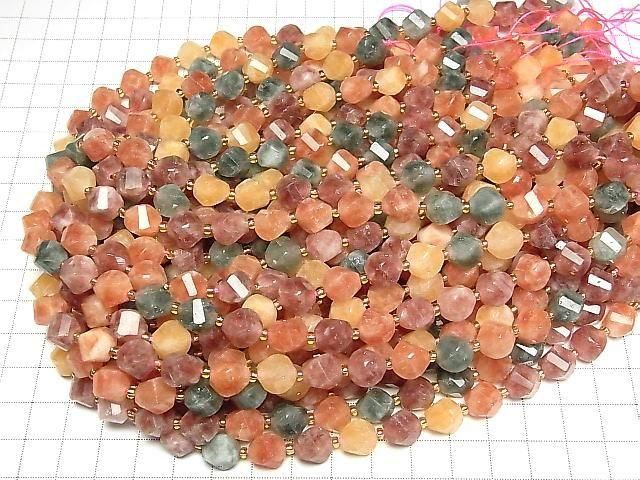 [Video]High Quality! Multi-color Jade Twist xMultiple Facets 10x9x9mm 1strand beads (aprx.13inch/33cm)