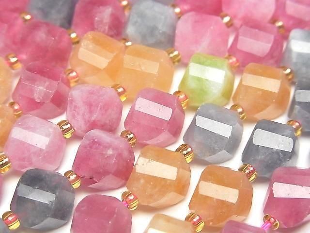 [Video]High Quality! Multi-color Jade Twist xMultiple Facets 10x9x9mm 1strand beads (aprx.13inch/33cm)