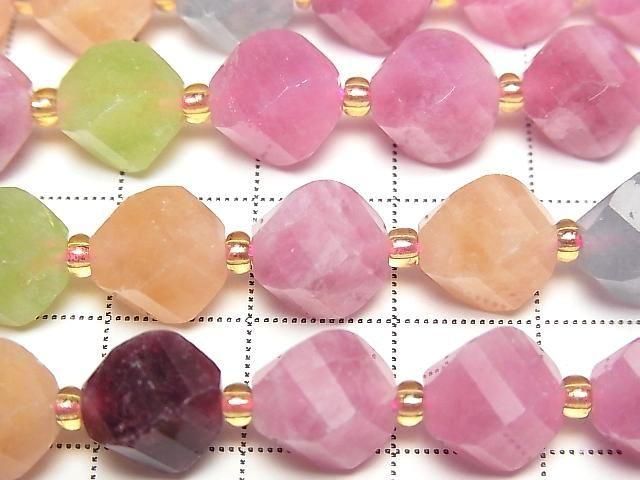[Video]High Quality! Multi-color Jade Twist xMultiple Facets 10x9x9mm 1strand beads (aprx.13inch/33cm)