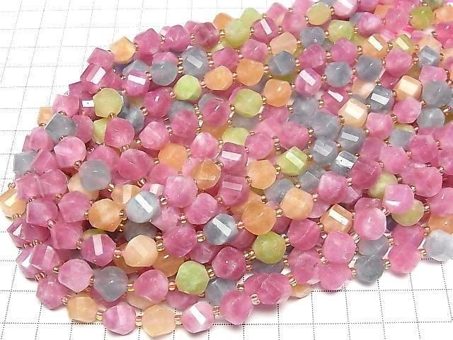 [Video]High Quality! Multi-color Jade Twist xMultiple Facets 10x9x9mm 1strand beads (aprx.13inch/33cm)