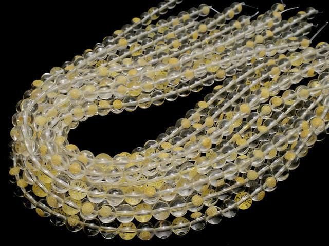 [Video] Gold! Flower of Life Carved! Crystal (Synthetic Quartz) AAA Round 8mm half or 1strand beads (aprx.14inch/34cm)