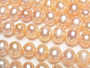 [Video] Fresh Water Pearl AA++ Potato 6-7mm Natural color Orange pink 1strand beads (aprx.14inch/34cm)