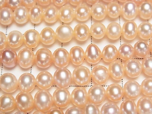 [Video] Fresh Water Pearl AA++ Potato 6-7mm Natural color Orange pink 1strand beads (aprx.14inch/34cm)