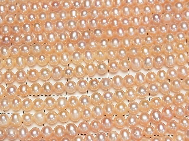 [Video] Fresh Water Pearl AA++ Potato 6-7mm Natural color Orange pink 1strand beads (aprx.14inch/34cm)