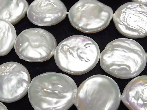 [Video] Fresh Water Pearl AA Coin Pearl 15mm White 1strand beads (aprx.14inch/35cm)