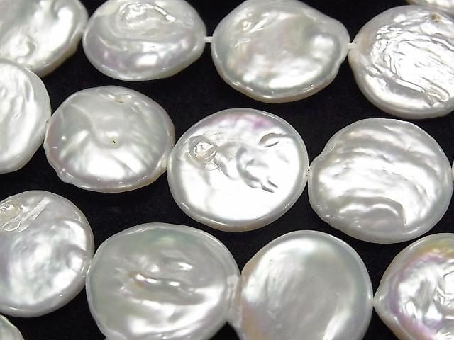 [Video] Fresh Water Pearl AA Coin Pearl 15mm White 1strand beads (aprx.14inch/35cm)