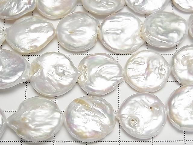 [Video] Fresh Water Pearl AA Coin Pearl 15mm White 1strand beads (aprx.14inch/35cm)