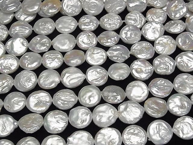 [Video] Fresh Water Pearl AA Coin Pearl 15mm White 1strand beads (aprx.14inch/35cm)