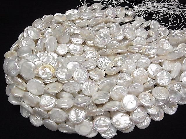 [Video] Fresh Water Pearl AA Coin Pearl 15mm White 1strand beads (aprx.14inch/35cm)