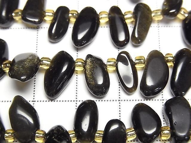 [Video] Golden Obsidian AA++ Nugget Top Side Drilled Hole 1strand beads (approx. 15 inches/36 cm)