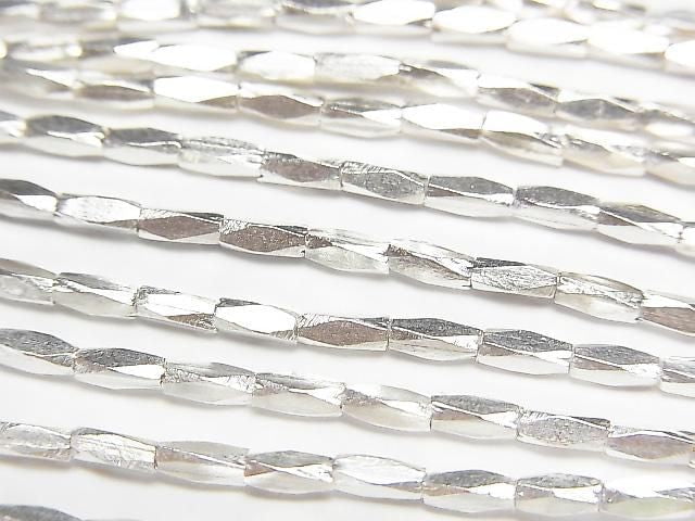 Karen Silver Faceted Tube 4x1.5x1.5mm White Silver Half or 1-Strand Beads (approx. 27inch/68cm)