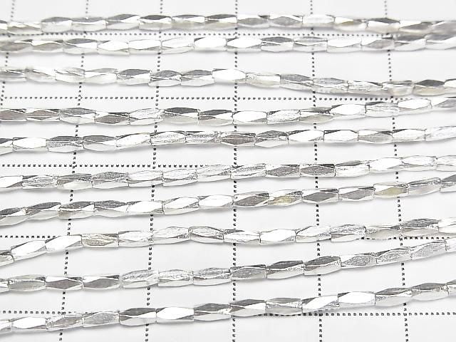 Karen Silver Faceted Tube 4x1.5x1.5mm White Silver half or 1strand beads (aprx.27inch/68cm)