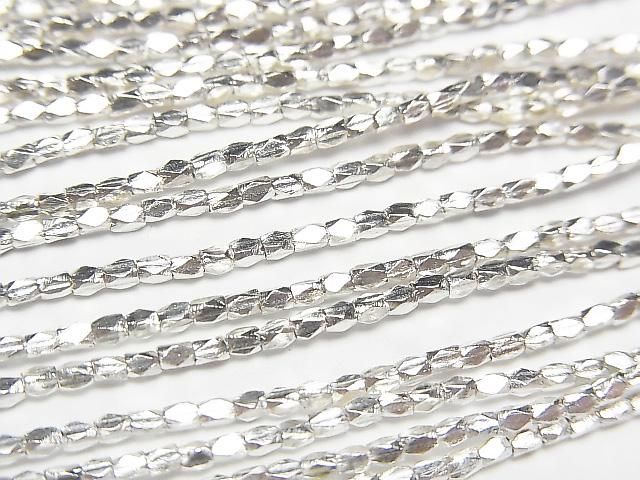 Karen Silver Faceted Tube 2x1x1mm White Silver Half or 1-strand beads (approx. 27 inches/68 cm)