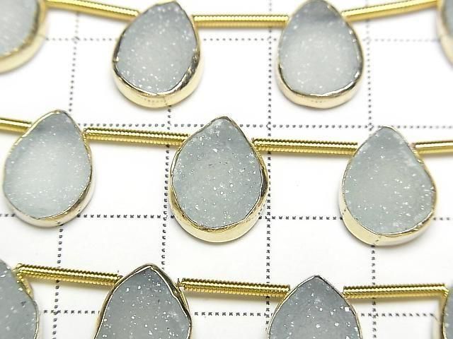 [Video] Druzy Agate Bezel Setting Pear Shape Blue half or 1 strand beads (approx. 6 inches/16 cm)