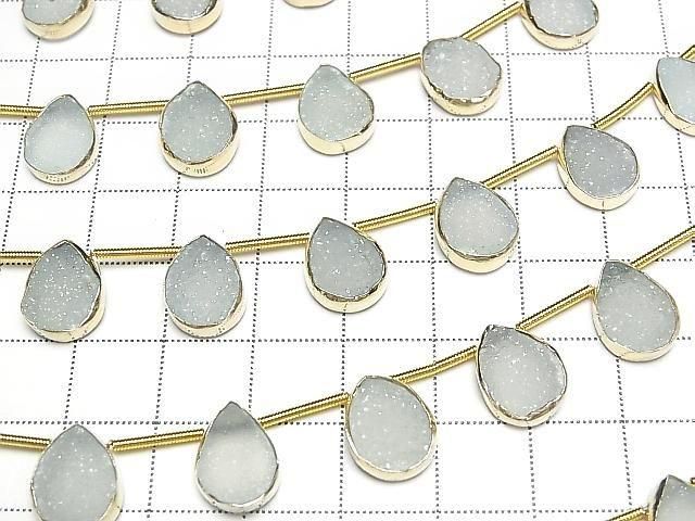 [Video] Druzy Agate Bezel Setting Pear Shape Blue half or 1 strand beads (approx. 6 inches/16 cm)