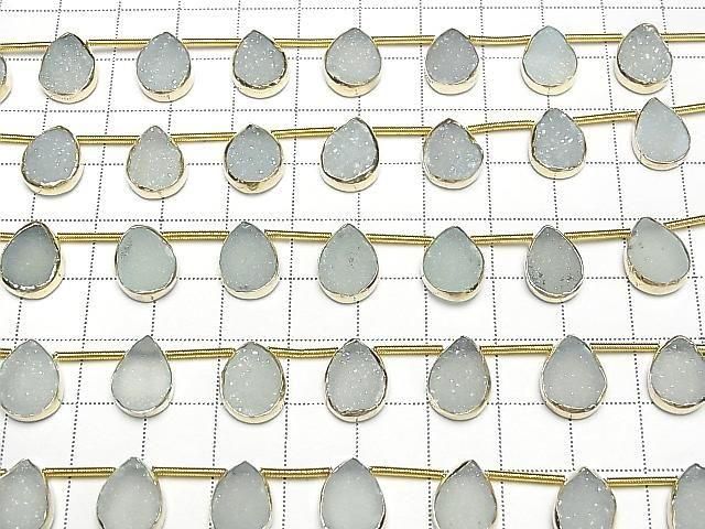 [Video] Druzy Agate Bezel Setting Pear Shape Blue half or 1 strand beads (approx. 6 inches/16 cm)