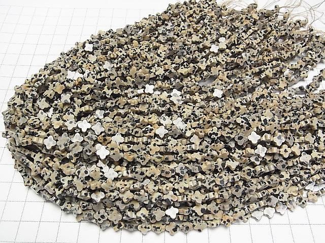 [Video] Dalmatian Jasper flower motif 6.5x6.5mm 1strand beads (aprx.15inch/36cm)