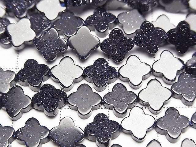 [Video] Blue Golden Sand Stone Flower Motif 7.5x7.5mm 1strand beads (approx. 14 inches/35 cm)