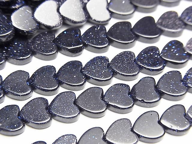 [Video] Blue Golden Sand Stone Vertical Hole Heart 6x6mm 1strand beads (approx. 15 inches/36 cm)