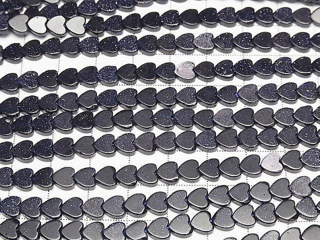 [Video] Blue Golden Sand Stone Vertical Hole Heart 6x6mm 1strand beads (approx. 15 inches/36 cm)