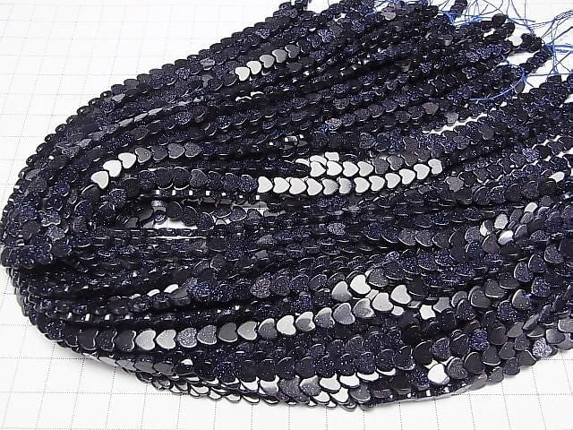[Video] Blue Golden Sand Stone Vertical Hole Heart 6x6mm 1strand beads (approx. 15 inches/36 cm)