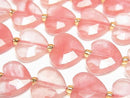 [Video]High Quality! Cherry Quartz Glass Vertical Hole Heart cut 13x14mm half or 1strand beads (aprx.15inch/36cm)