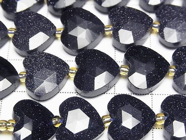 [Video]High Quality! Blue Golden Sand Stone Vertical Hole Heart cut 13x14mm half or 1strand beads (aprx.15inch/36cm)
