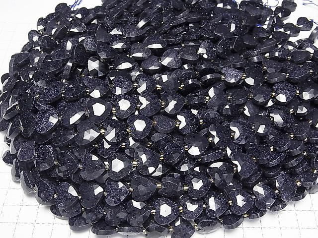 [Video]High Quality! Blue Golden Sand Stone Vertical Hole Heart cut 13x14mm half or 1strand beads (aprx.15inch/36cm)