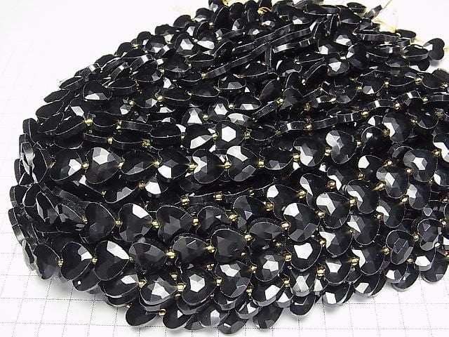 [Video] High Quality! Black Obsidian Vertical Hole Heart Cut 13x14mm half or 1strand Beads (approx. 15 inches/36 cm)