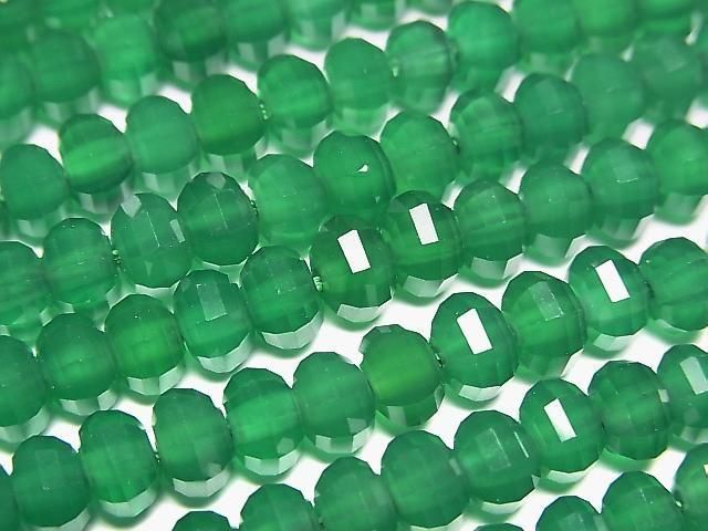[Video] High Quality! Green Onyx AAA Mirror Faceted Button Rondelle 6x6x4mm 1strand beads (approx. 15 inches/36 cm)