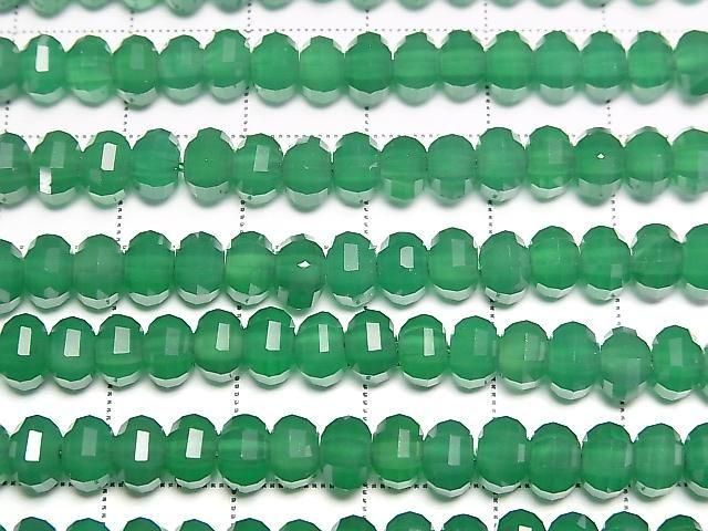 [Video] High Quality! Green Onyx AAA Mirror Faceted Button Rondelle 6x6x4mm 1strand beads (approx. 15 inches/36 cm)