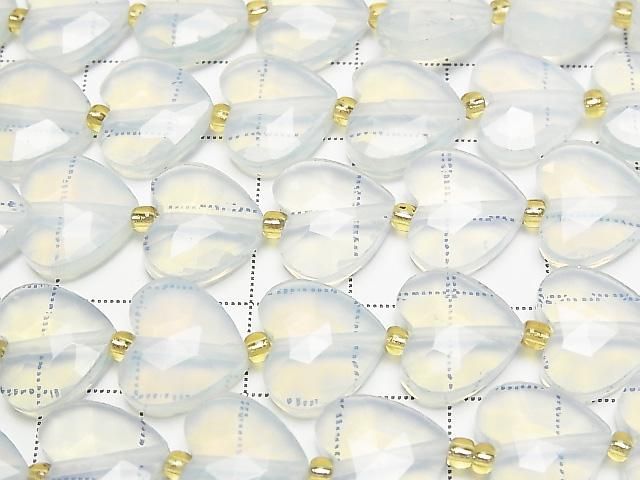 [Video] High Quality! Synthetic Opal Vertical Hole Heart Cut 13x14mm White half or 1strand Beads (approx. 15 inches/36 cm)