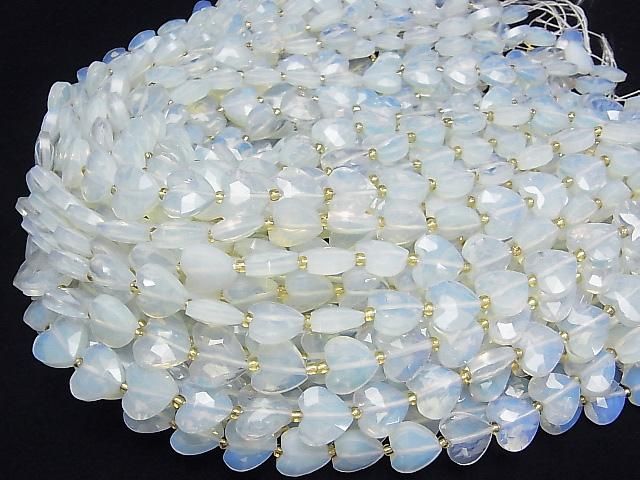 [Video] High Quality! Synthetic Opal Vertical Hole Heart Cut 13x14mm White half or 1strand Beads (approx. 15 inches/36 cm)