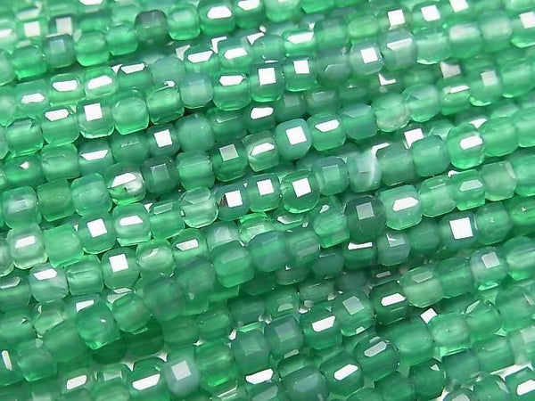 [Video] High Quality! Green Onyx AAA Cube Shape 3x3x3mm 1strand Beads (approx. 15 inches/36 cm)