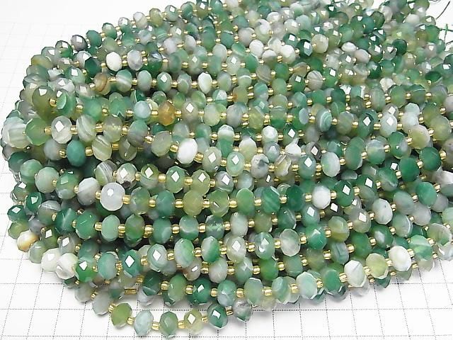 [Video] High Quality! Green Striped Agate Faceted Button Rondelle 9.5x9.5x6.5mm 1strand beads (approx. 15 inches/37 cm)