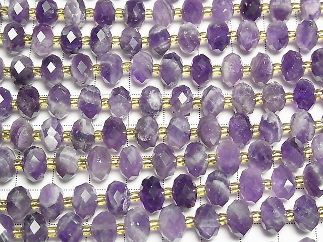 [Video]High Quality! Striped Amethyst Faceted Button Rondelle 10x10x6.5mm half or 1strand beads (aprx.15inch/37cm)