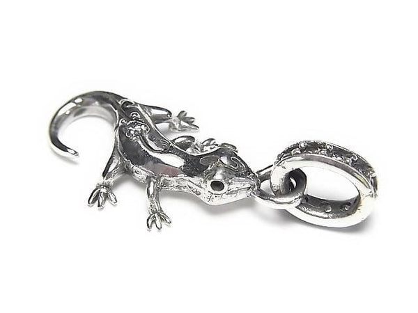 Silver925 Lizard Motif Pendant with CZ 29x15mm 1pc