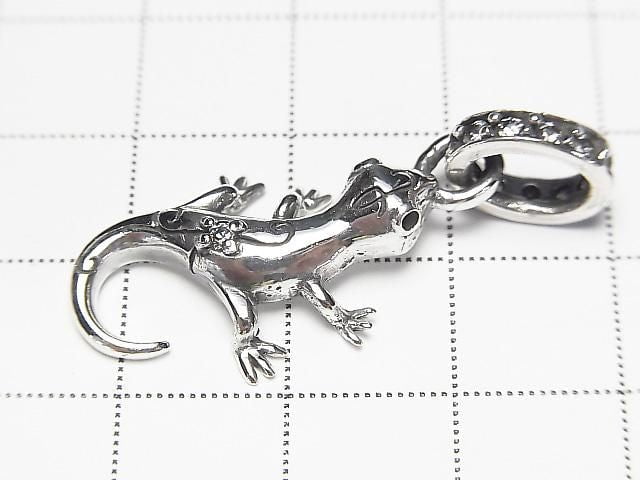 Silver925 Lizard Motif Pendant with CZ 29x15mm 1pc