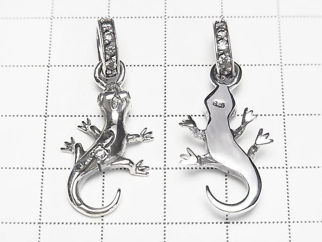 Silver925 Lizard Motif Pendant with CZ 29x15mm 1pc