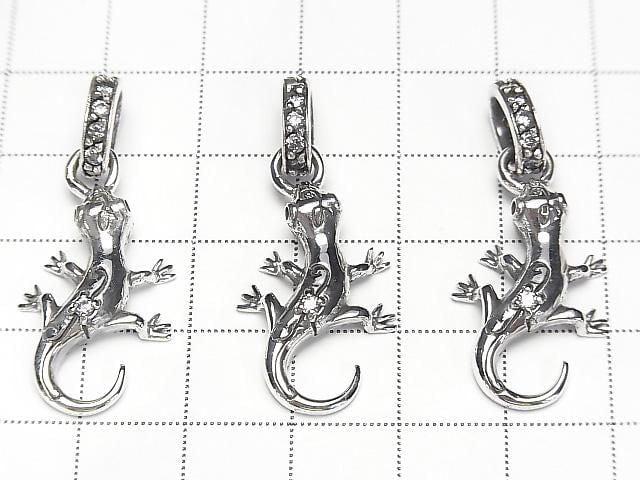 Silver925 Lizard Motif Pendant with CZ 29x15mm 1pc