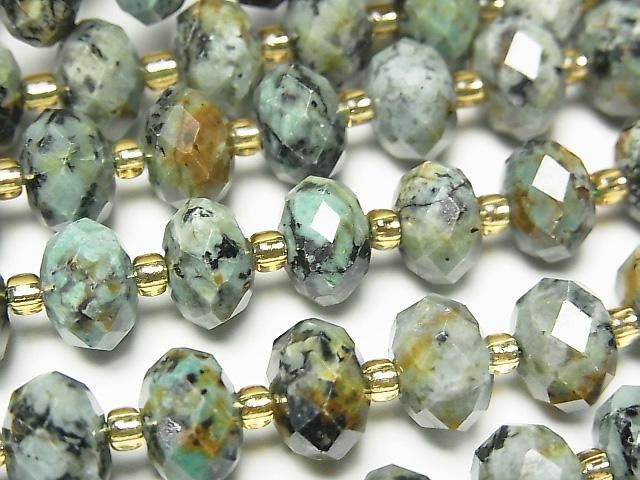 [Video]High Quality! African Turquoise Faceted Button Rondelle 10x10x6.5mm half or 1strand beads (aprx.15inch/37cm)