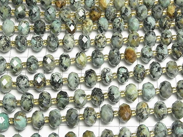 [Video]High Quality! African Turquoise Faceted Button Rondelle 10x10x6.5mm half or 1strand beads (aprx.15inch/37cm)