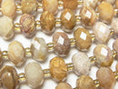 [Video]High Quality! Fossil Coral Faceted Button Rondelle 10x10x6.5mm half or 1strand beads (aprx.15inch/37cm)