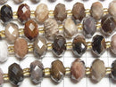 [Video]High Quality! Petrified Wood Faceted Button Rondelle 10x10x6.5mm half or 1strand beads (aprx.15inch/37cm)