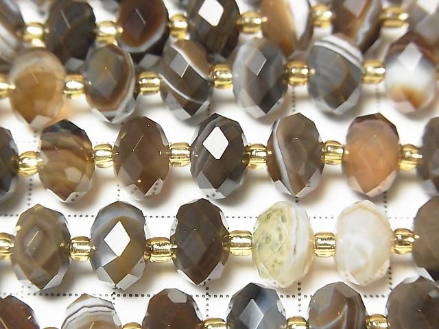 [Video] High Quality! Brown Striped Agate Faceted Button Rondelle 9.5x9.5x6.5mm 1strand beads (approx. 15 inches/37 cm)